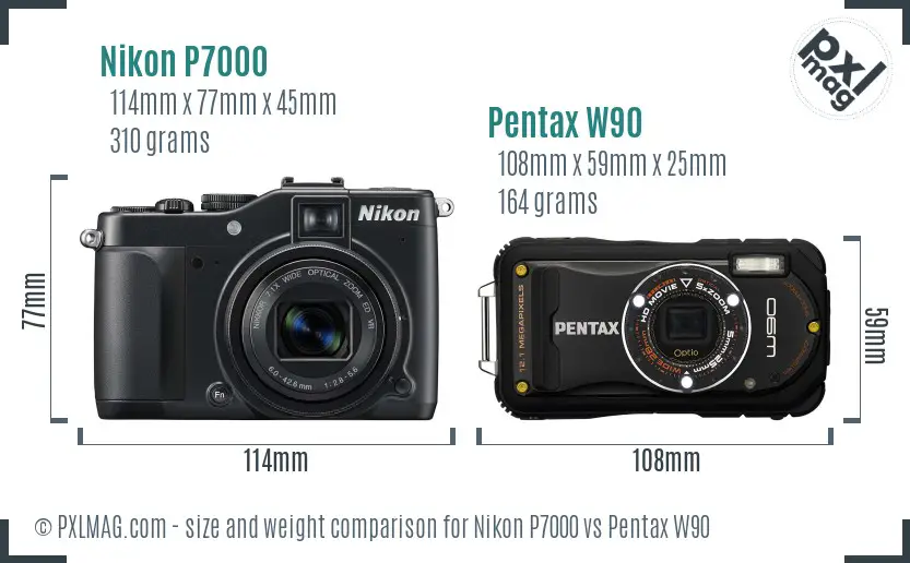 Nikon P7000 vs Pentax W90 size comparison Nikon P7000 vs Pentax W90 size comparison