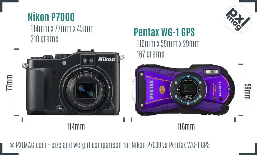 Nikon P7000 vs Pentax WG-1 GPS size comparison