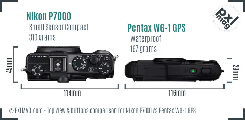 Nikon P7000 vs Pentax WG-1 GPS top view buttons comparison