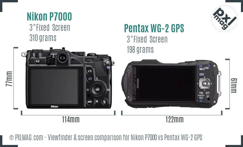 Nikon P7000 vs Pentax WG-2 GPS Screen and Viewfinder comparison
