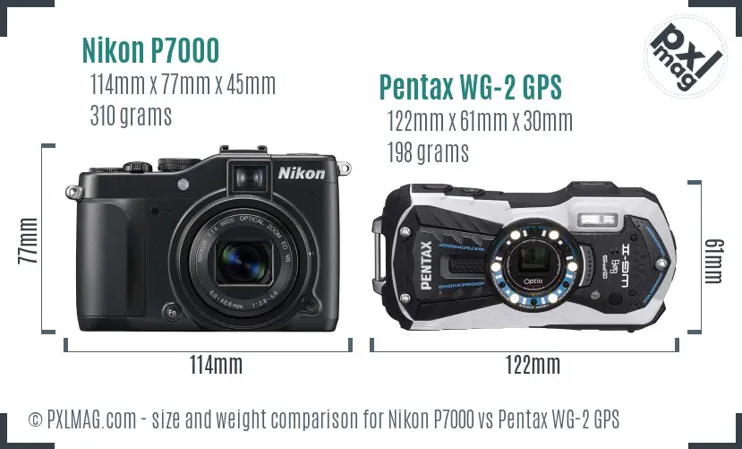Nikon P7000 vs Pentax WG-2 GPS size comparison