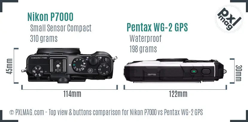 Nikon P7000 vs Pentax WG-2 GPS top view buttons comparison