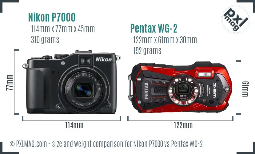 Nikon P7000 vs Pentax WG-2 size comparison