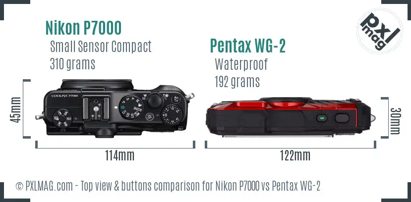 Nikon P7000 vs Pentax WG-2 top view buttons comparison