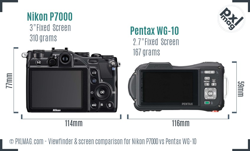 Nikon P7000 vs Pentax WG-10 Screen and Viewfinder comparison