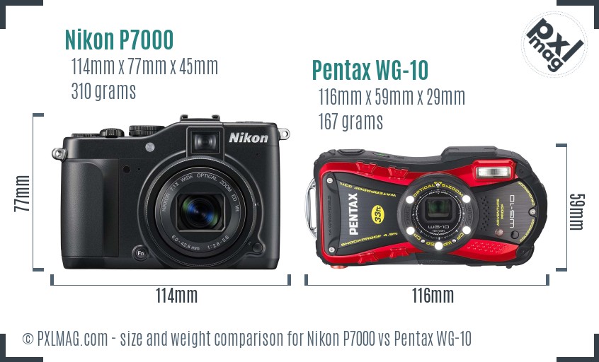 Nikon P7000 vs Pentax WG-10 size comparison Nikon P7000 vs Pentax WG-10 size comparison