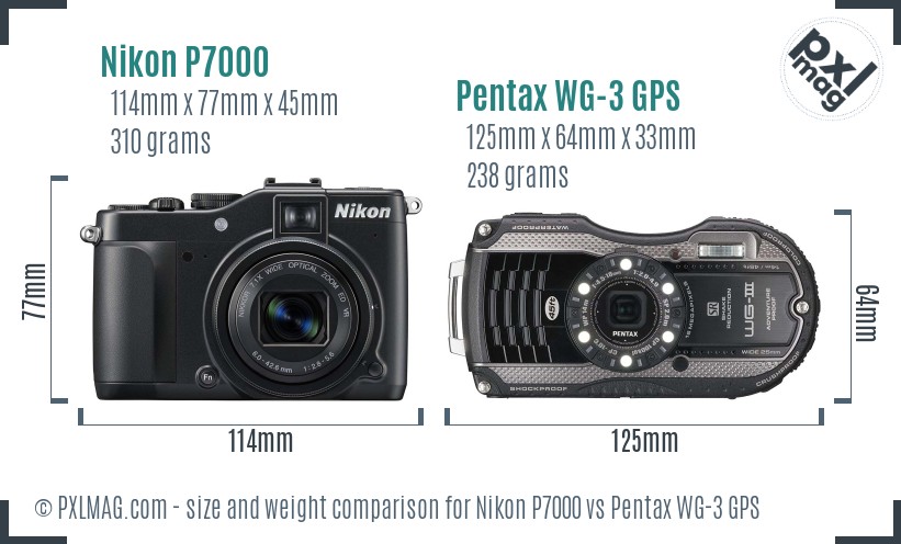 Nikon P7000 vs Pentax WG-3 GPS size comparison Nikon P7000 vs Pentax WG-3 GPS size comparison