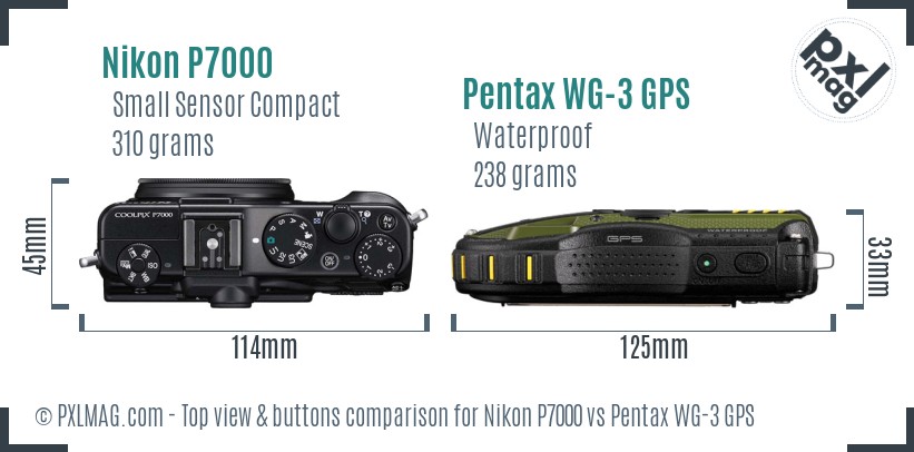 Nikon P7000 vs Pentax WG-3 GPS top view buttons comparison