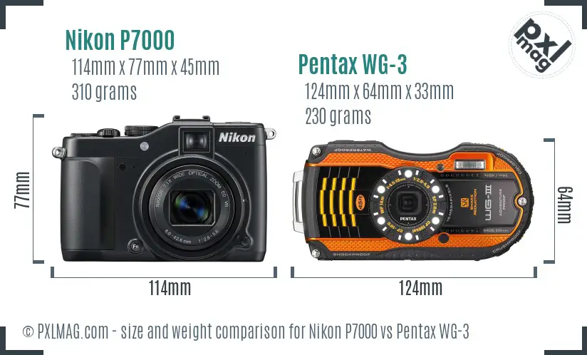 Nikon P7000 vs Pentax WG-3 size comparison