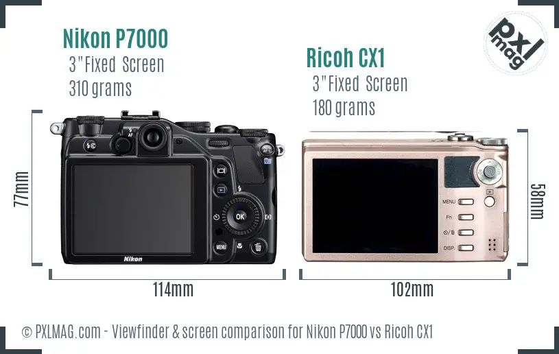 Nikon P7000 vs Ricoh CX1 Screen and Viewfinder comparison