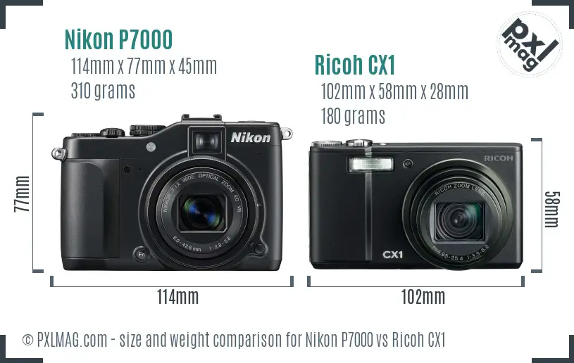 Nikon P7000 vs Ricoh CX1 size comparison