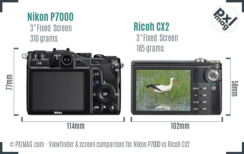 Nikon P7000 vs Ricoh CX2 Screen and Viewfinder comparison