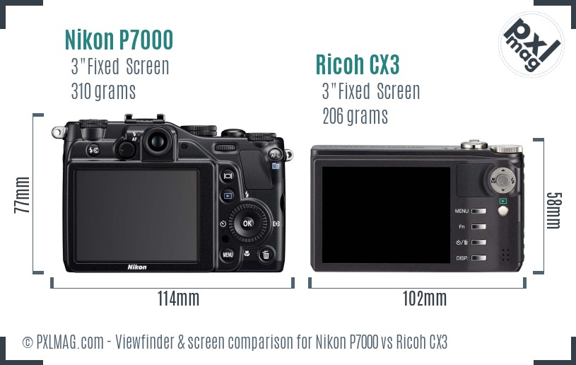Nikon P7000 vs Ricoh CX3 Screen and Viewfinder comparison