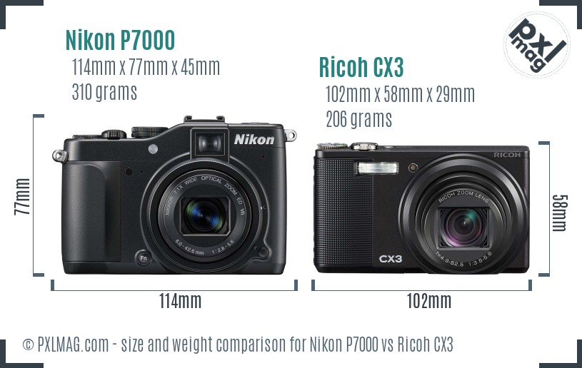 Nikon P7000 vs Ricoh CX3 size comparison Nikon P7000 vs Ricoh CX3 size comparison