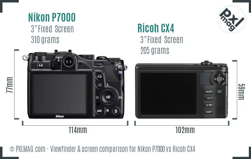 Nikon P7000 vs Ricoh CX4 Screen and Viewfinder comparison
