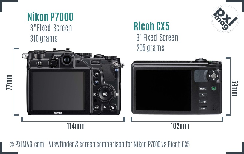 Nikon P7000 vs Ricoh CX5 Screen and Viewfinder comparison