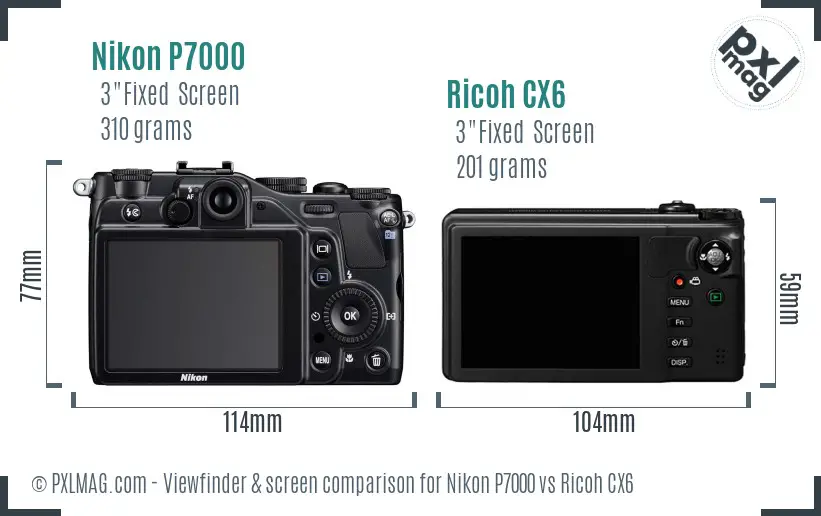 Nikon P7000 vs Ricoh CX6 Screen and Viewfinder comparison