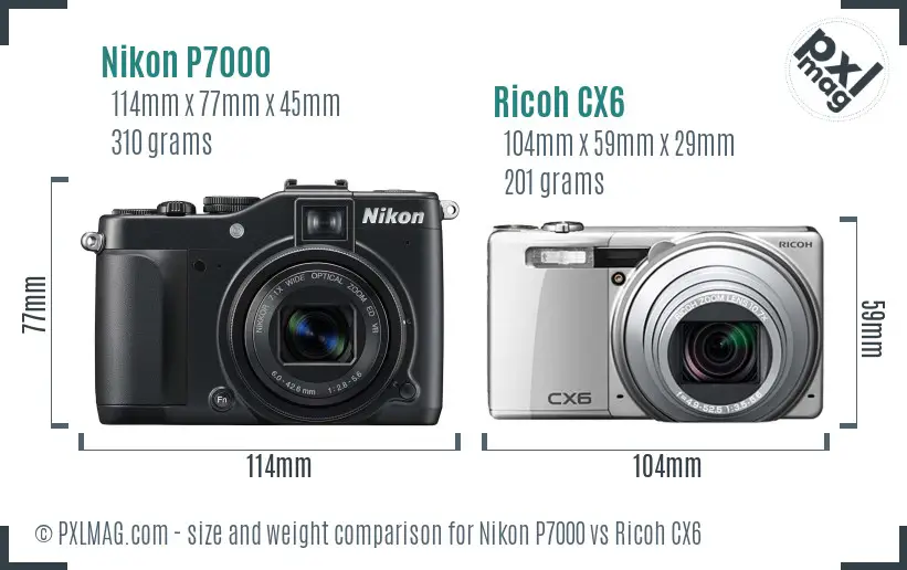 Nikon P7000 vs Ricoh CX6 size comparison