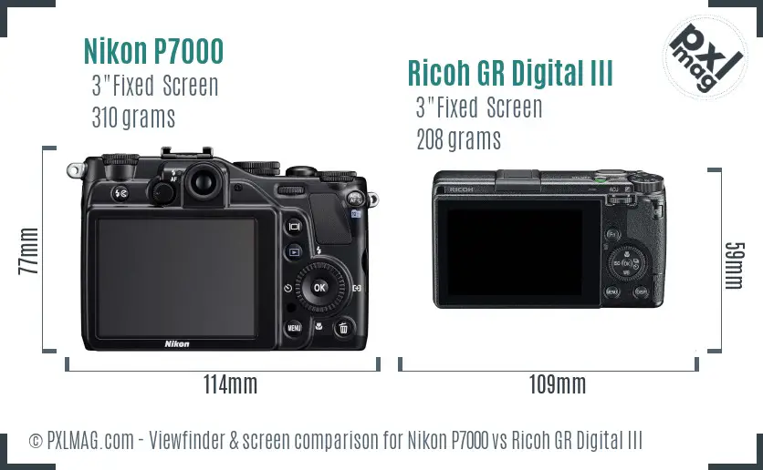 Nikon P7000 vs Ricoh GR Digital III Screen and Viewfinder comparison