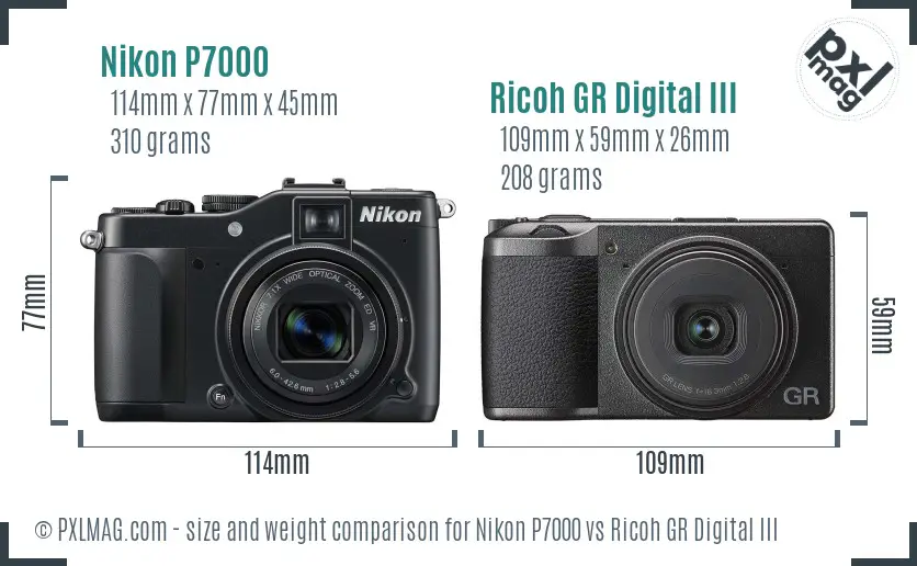 Nikon P7000 vs Ricoh GR Digital III size comparison