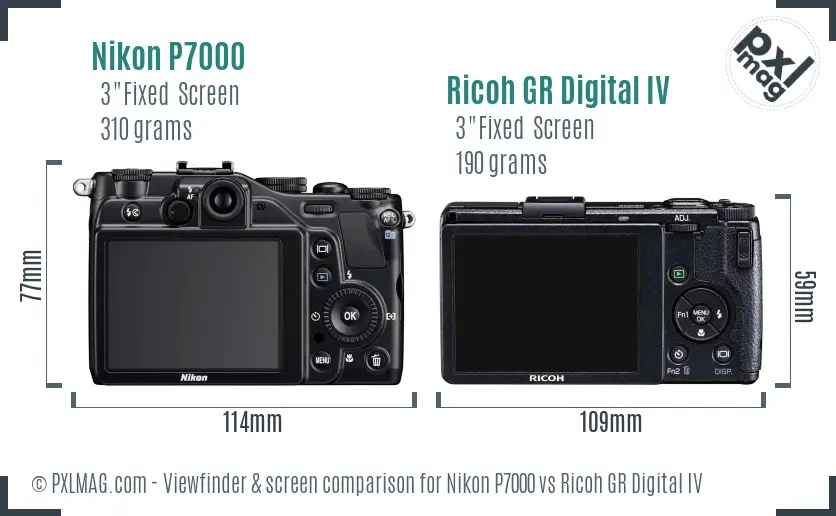 Nikon P7000 vs Ricoh GR Digital IV Screen and Viewfinder comparison