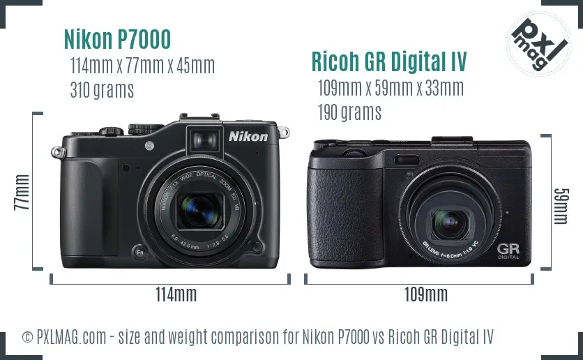 Nikon P7000 vs Ricoh GR Digital IV size comparison