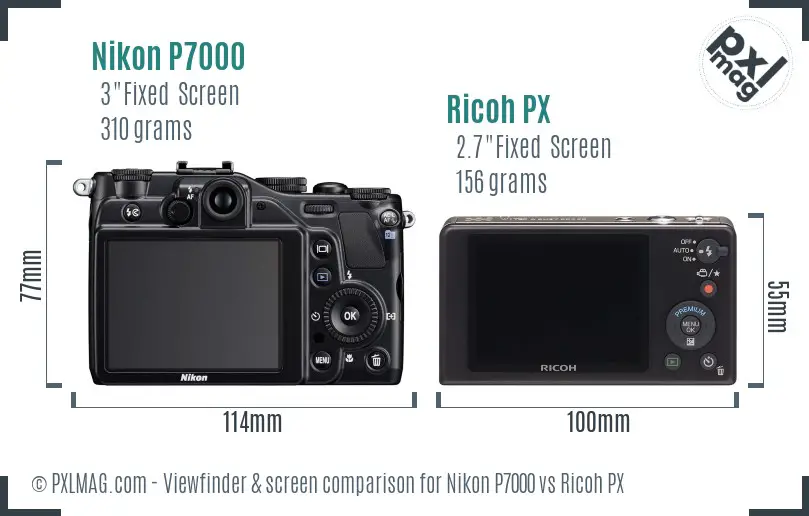 Nikon P7000 vs Ricoh PX Screen and Viewfinder comparison