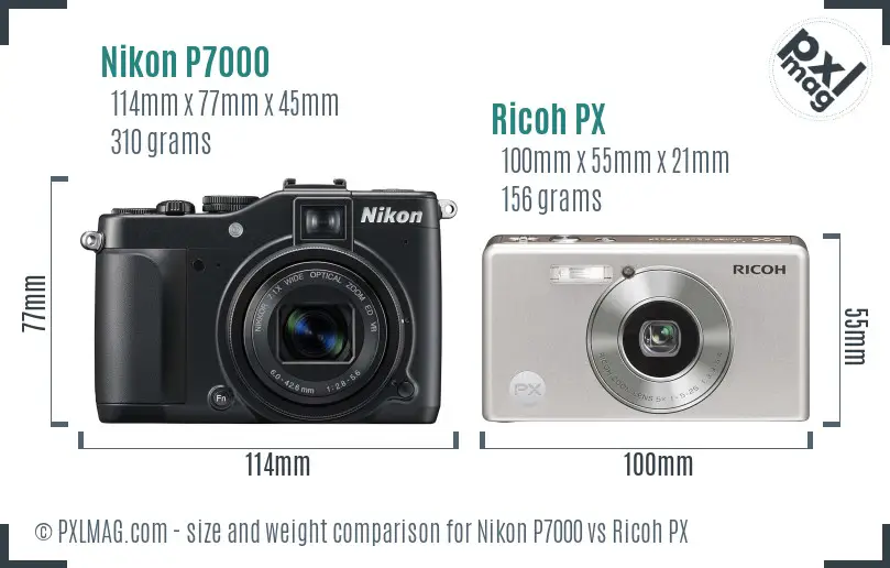 Nikon P7000 vs Ricoh PX size comparison