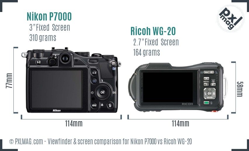 Nikon P7000 vs Ricoh WG-20 Screen and Viewfinder comparison