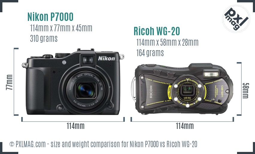 Nikon P7000 vs Ricoh WG-20 size comparison Nikon P7000 vs Ricoh WG-20 size comparison