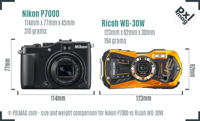 Nikon P7000 vs Ricoh WG-30W size comparison Nikon P7000 vs Ricoh WG-30W size comparison