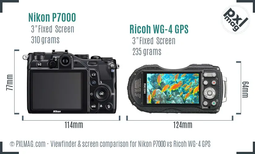 Nikon P7000 vs Ricoh WG-4 GPS Screen and Viewfinder comparison