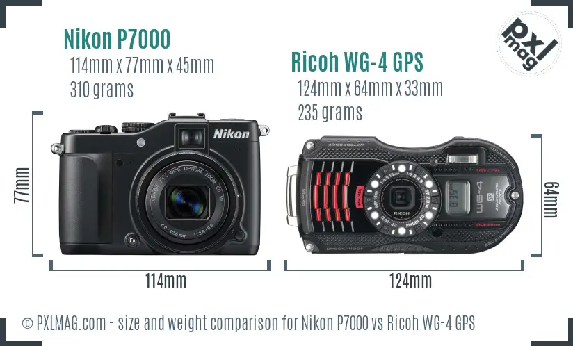 Nikon P7000 vs Ricoh WG-4 GPS size comparison