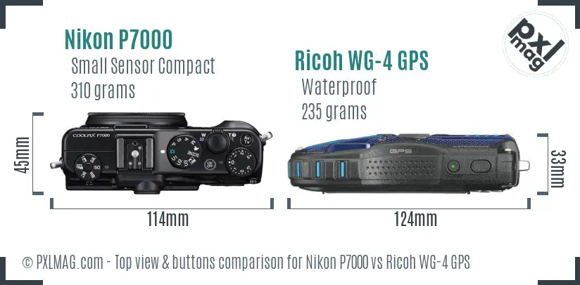 Nikon P7000 vs Ricoh WG-4 GPS top view buttons comparison