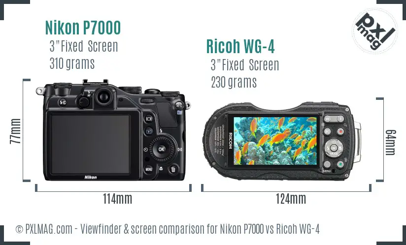 Nikon P7000 vs Ricoh WG-4 Screen and Viewfinder comparison