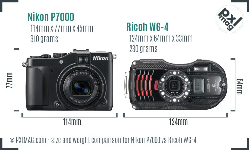 Nikon P7000 vs Ricoh WG-4 size comparison