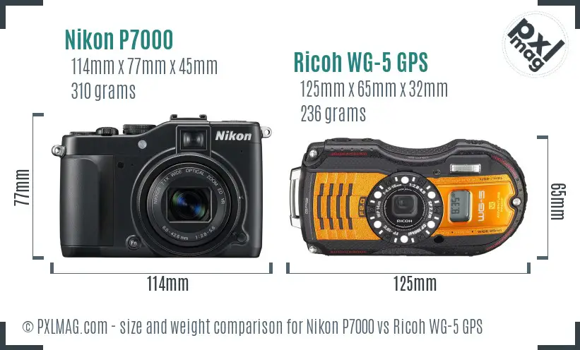 Nikon P7000 vs Ricoh WG-5 GPS size comparison