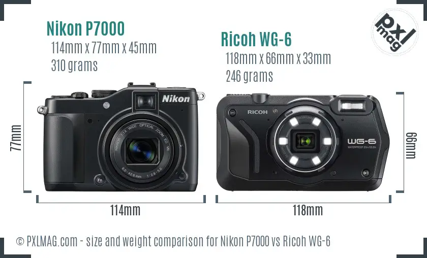 Nikon P7000 vs Ricoh WG-6 size comparison