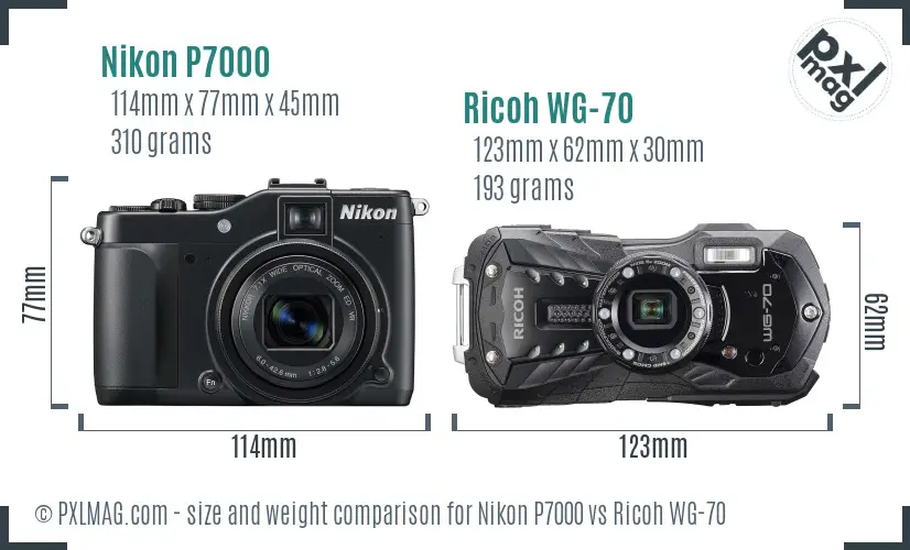 Nikon P7000 vs Ricoh WG-70 size comparison