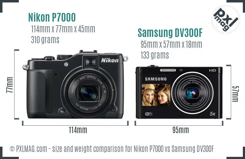 Nikon P7000 vs Samsung DV300F size comparison