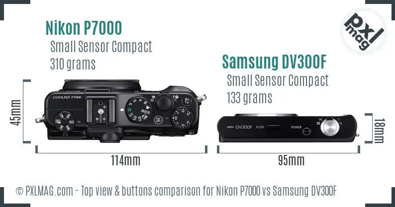 Nikon P7000 vs Samsung DV300F top view buttons comparison