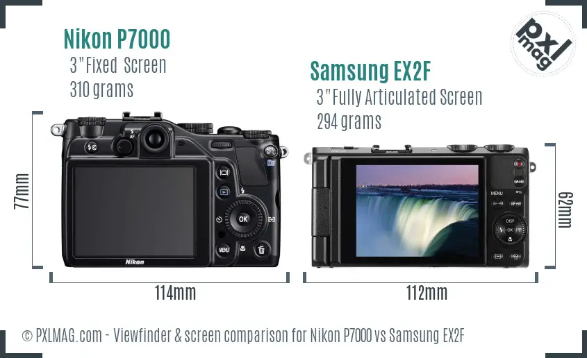 Nikon P7000 vs Samsung EX2F Screen and Viewfinder comparison
