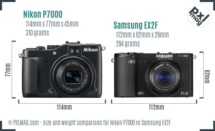 Nikon P7000 vs Samsung EX2F size comparison