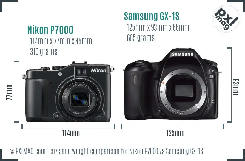 Nikon P7000 vs Samsung GX-1S size comparison
