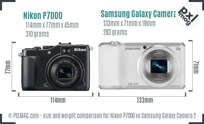 Nikon P7000 vs Samsung Galaxy Camera 2 size comparison