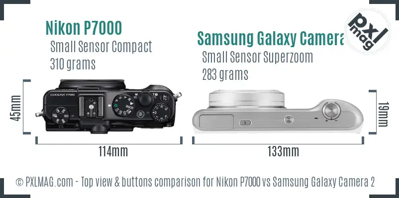 Nikon P7000 vs Samsung Galaxy Camera 2 top view buttons comparison