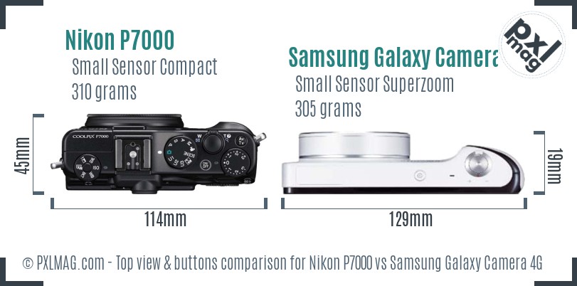 Nikon P7000 vs Samsung Galaxy Camera 4G top view buttons comparison