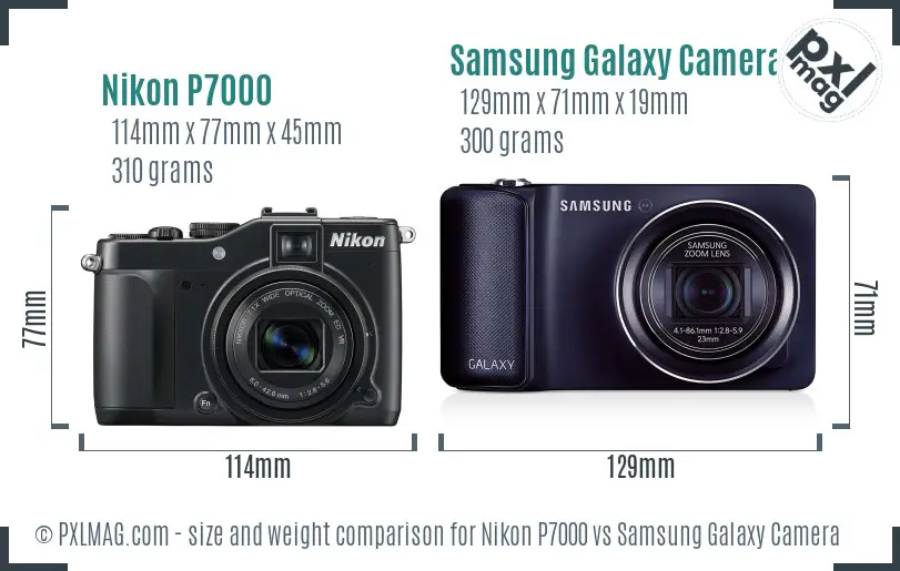 Nikon P7000 vs Samsung Galaxy Camera size comparison