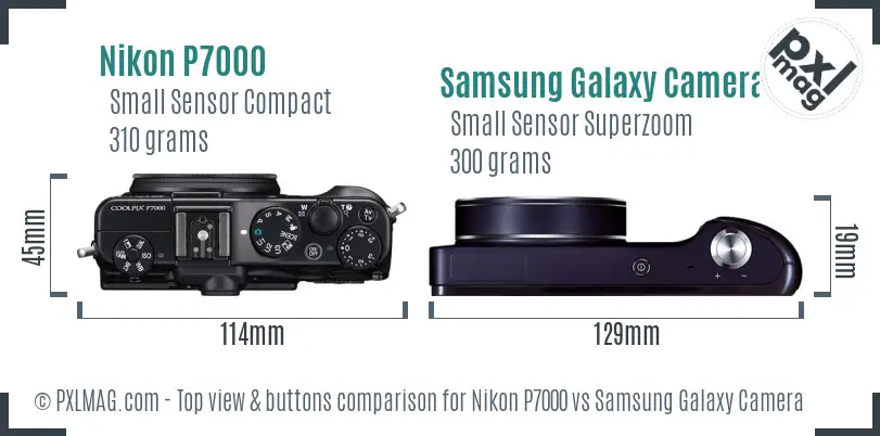 Nikon P7000 vs Samsung Galaxy Camera top view buttons comparison