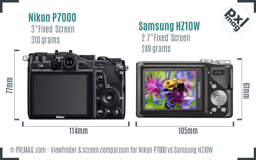 Nikon P7000 vs Samsung HZ10W Screen and Viewfinder comparison
